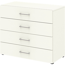 Armoire de bureau TEMPIO, en bois, 4 tiroirs, 2 OH, L 800 x P 340 x H 720 mm, blanc/blanc