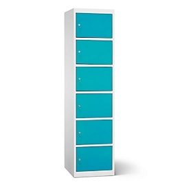 Armoire de charge batterie, 6 compartiments avec serrure cylindrique, tôle d'acier gris clair RAL 7035/bleu turquoise RAL 5018