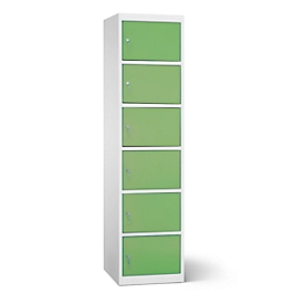 Armoire de charge batterie, 6 compartiments avec serrure cylindrique, tôle d'acier gris clair RAL 7035/vert réséda RAL 6011