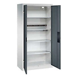 Armoire de charge de batterie Acurado de C+P, verrouillable, avec aménagement intérieur, L 930 x P 500 x H 1950 mm, acier, gris anthracite RAL 7016/gris clair RAL 7035