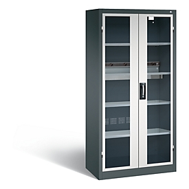 Armoire de charge de batterie Basic de C+P avec fenêtre en verre acrylique, H 1950 x L 930 x P 500 mm, anthracite/gris clair