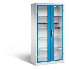 Armoire de charge de batterie Basic de C+P avec fenêtre en verre acrylique, H 1950 x L 930 x P 500 mm, gris clair/bleu clair