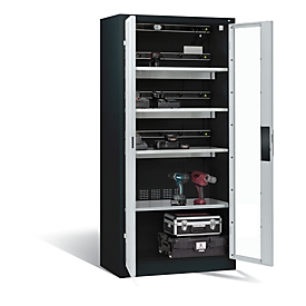 Armoire de charge de batterie Comfort de C+P avec fenêtre en verre acrylique, H 1950 x L 930 x P 500 mm, anthracite/gris clair