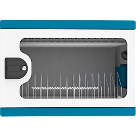 Armoire de charge pour ordinateur portable Good Connections GEMMA N16C, transformable en chariot de charge, pour 16 appareils, USB-C avec 65 W par port, verrouillable, blanc-bleu