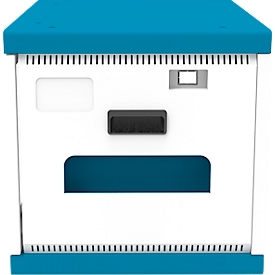 Armoire de charge pour ordinateur portable Good Connections GEMMA T16C, transformable en chariot de charge, pour 16 appareils, USB-C avec 18 W par port, verrouillable, blanc-bleu