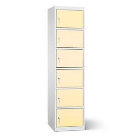 Armoire de chargement des batteries, 6 compartiments avec serrure à cylindre, tôle d'acier gris clair RAL 7035/ivoire clair RAL 1015