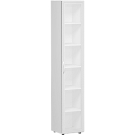 Armoire de classement ALICANTE, 6 hauteurs de classeurs, 5 tablettes, porte vitrée à droite, l. 400 x P 400 x H 2160 mm,