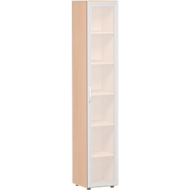 Armoire de classement ALICANTE, 6 hauteurs de classeurs, 5 tablettes, porte vitrée à droite, l. 400 x P 400 x H 2160 mm, coloris hêtre