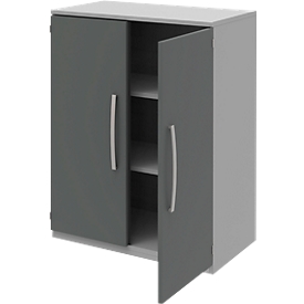 Armoire de classement BARI, 3 hauteurs de classeurs, 2 tablettes, l. 819 x P 430 x H 1117 mm, gris clair/anthracite