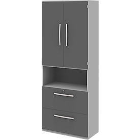Armoire de classement BARI, 6 HC, 2 portes, 2 dossiers suspendus, verrouillage central, l. 819 x P 430 x H 2174 mm, gris clair/anthracite