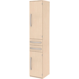 Armoire de classement BARI, 6 HC, 3 tablettes, 2 tiroirs, charnière de porte côté droit, l. 427 x P 430 x H 2174 mm, érable/érable/alu