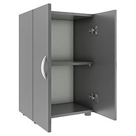 Armoire de classement Ulas, 2 hauteurs de classeurs, 1 tablette, pour env. 14 classeurs, portes battantes, L 490 x P 340 x H 740 mm, bois, anthracite