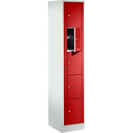 Armoire de distribution, avec porte centrale, Largeur intérieure des compartiments 350 mm, largeur 350 mm, 5 compartiments, rouge feu