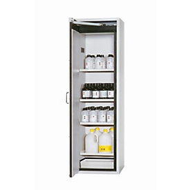 Armoire de sécurité de type 90 asecos S-CLASSIC-90, porte à charnière avec arrêt de porte, charnière à gauche, façade gris clair, L 596 x P 616 x H 1968 mm