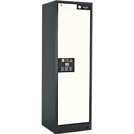 Armoire de sécurité Q Classic 90 Asecos, l. 600 x P 615 x H 1953 mm, porte fixée à droite, 4 tiroirs en acier, gris anthracite/blanc pur (RAL 9010)