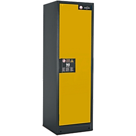 Armoire de sécurité Q Classic 90 Asecos, l. 600 x P 615 x H 1953 mm, porte fixée à droite, 4 tiroirs en acier, gris anthracite/jaune sécurité (RAL 1004)
