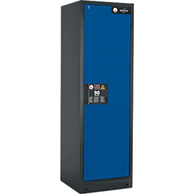 Armoire de sécurité Q Classic 90 Asecos, l. 600 x P 615 x H 1953 mm, porte fixée à droite, 6 tiroirs en acier à ouverture intégrale, gris anthracite/bleu gentiane (RAL 5010)