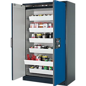 Armoire de sécurité type 90, l. 1200 mm, 6 tiroirs, bleu gentiane
