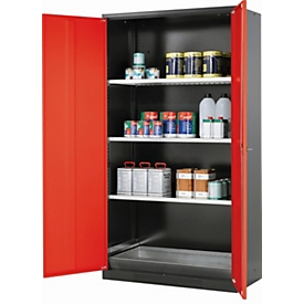 armoire de stockage de produits chimiques asecos CS-CLASSIC, portes à charnières, façade en rouge trafic, L 1055 x P 520 x H 1950 mm