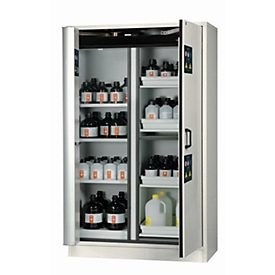 Armoire de stockage de sécurité combinée de type 30 asecos K-PHOENIX-30, portes battantes et pliantes avec système d'arrêt de porte, façade gris clair, L 1202 x P 598 x H 1968 mm