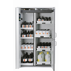 Armoire de stockage de sécurité combinée de type 90 asecos K-PHOENIX-90, portes battantes et pliantes avec système d'arrêt de porte, façade gris clair, L 1197 x P 617 x H 1969 mm