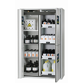 Armoire de stockage de sécurité combinée de type 90 asecos K-PHOENIX-90, portes battantes et pliantes avec système d'arrêt de porte, façade gris clair, L 1197 x P 617 x H 1969 mm