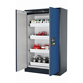 Armoire de stockage de sécurité de type 90 asecos Q-PEGASUS-90, portes battantes à fermeture automatique, commande d'une seule main, façade bleu gentiane, L 1193 x P 615 x H 1953 mm