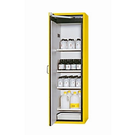 Armoire de stockage de sécurité de type 90 asecos S-CLASSIC-90, porte à charnières avec système d'arrêt, charnières à gauche, façade en jaune de sécurité, L 596 x P 616 x H 1968 mm