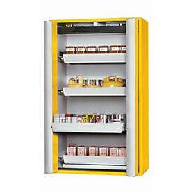 Armoire de stockage de sécurité de type 90 asecos S-PHOENIX-90, portes pliantes avec système d'arrêt de porte, façade en jaune de sécurité, L 1196 x P 616 x H 1968 mm