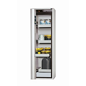 Armoire de stockage de sécurité de type 90 asecos S-PHOENIX touchless-90, porte pliante à détection entièrement automatique, arrêt à gauche, façade gris clair, L 596 x P 616 x H 1968 mm