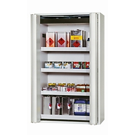 Armoire de stockage de sécurité de type 90 asecos S-PHOENIX Vol.2-90, portes pliantes à fermeture automatique et à une main, façade gris clair, L 1196 x P 616 x H 1968 mm