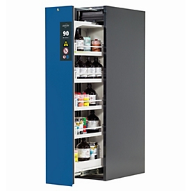 Armoire de stockage de sécurité de type 90 asecos V-MOVE-90, coulissant vertical avec fermeture automatique, façade bleu gentiane, L 449 x P 860 x H 1966 mm