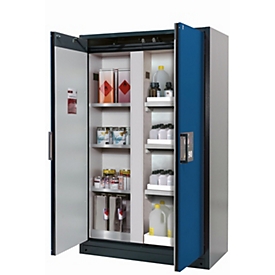 Armoire de stockage de sécurité type 90 asecos Q-CLASSIC-90, portes à charnières, façade bleu gentiane, L 1193 x P 615 x H 1953 mm