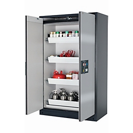 Armoire de stockage de sécurité type 90 asecos Q-PEGASUS-90, portes battantes à fermeture automatique, commande d'une seule main, façade asecos argent, L 1193 x P 615 x H 1953 mm