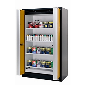 Armoire de stockage de sécurité type 90 asecos Q-PHOENIX-90, portes pliantes, sécurité frontale jaune, L 1193 x P 615 x H 1953 mm