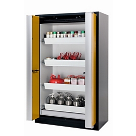 Armoire de stockage de sécurité type 90 asecos Q-PHOENIX-90, portes pliantes, sécurité frontale jaune, L 1193 x P 615 x H 1953 mm