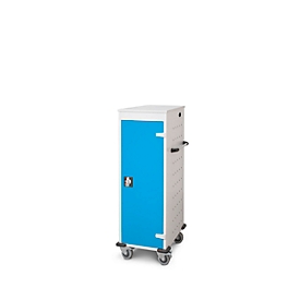 Armoire mobile pour chargement d'ordinateur portable, L 530 x P 1250 x H 500 mm, 10 compartiments, verrouillage 2 points, 2 roulettes avec frein, bleu clair