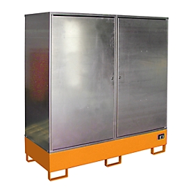 Armoire pour matières dangereuses BAUER GS-2, en tôle d'acier, accessible en fauteuil roulant, pour 2 fûts de 200 l, L 1680 x P 690 x H 1780 mm, orange