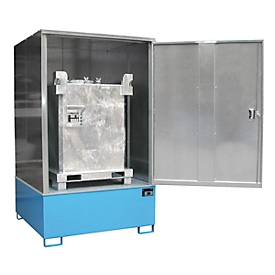 Armoire pour matières dangereuses BAUER GS-4, en tôle d'acier, accessible en fauteuil roulant, pour 1 x 1000 l IBC, L 1475 x P 1460 x H 2410 mm, bleu