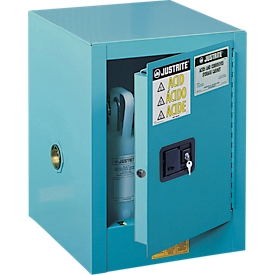 Armoire pour produits chimiques Justrite FM Countertop Sure-Grip® EX, pour produits de gravure, jusqu'à 15 litres, porte à fermeture manuelle, bleu