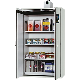 Armoire pour produits dangereux type 90 Asecos, résistance au feu DIN EN 14470-1/DIN EN 14727, L 1196 x P 616 x H 1968 mm, gris clair RAL 7035
