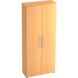 Armoire TARA, 5 hauteurs de classeur, portes battantes, avec 1 tablette intermédiaire, 3 étagères, l. 800 x P 330 x H 1880 mm, coloris hêtre