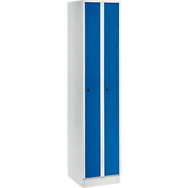 Armoire-vestiaire peu encombrante, largeur de compartiment 200 mm, verrouillable, 2 compartiments, bleu gentiane