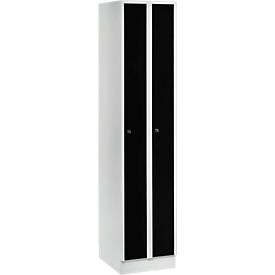 Armoire-vestiaire peu encombrante, largeur de compartiment 200 mm, verrouillable, 2 compartiments, noir