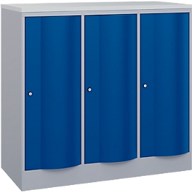 Armoire vestiaire Resisto de C+P, 3 compartiments, 3 casiers, L 1148 x P 540 x H 1077 mm, alu blanc/bleu gentiane