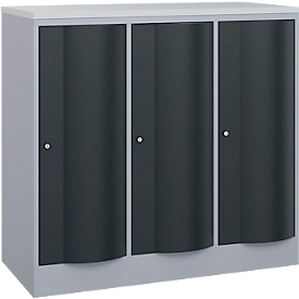 Armoire vestiaire Resisto de C+P, 3 compartiments, 3 casiers, L 1148 x P 540 x H 1077 mm, alu blanc/gris anthracite