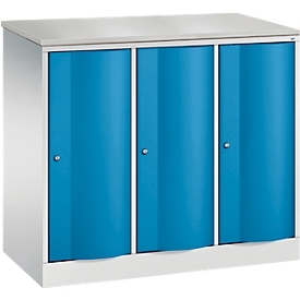 Armoire vestiaire Resisto de C+P, 3 compartiments, 3 casiers, L 1148 x P 540 x H 1077 mm, gris clair/bleu clair