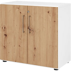Armoires Breno, 2 HC, verrouillables, 28 kg par étagère, L 800 x P 420 x H 748 mm, blanc/chêne rouvre