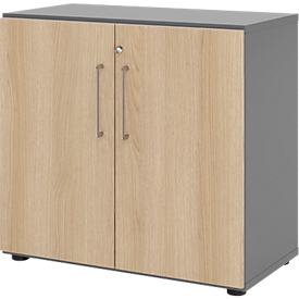 Armoires Breno, 2 HC, verrouillables, 28 kg par étagère, L 800 x P 420 x H 748 mm, graphite/chêne