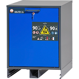 Asecos acculaadkast type 90 ION-CHARGE-90, onderkast, lade met 2 uittrekniveaus, B 593 x D 574 x H 780 mm, antracietgrijs/gentiaanblauw